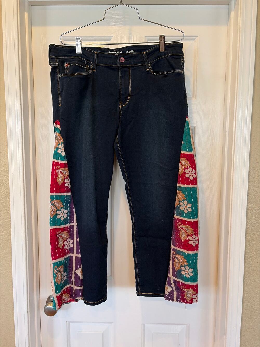 Upcycled Jeans Flare Boho Capri Cropped Denim Size 16